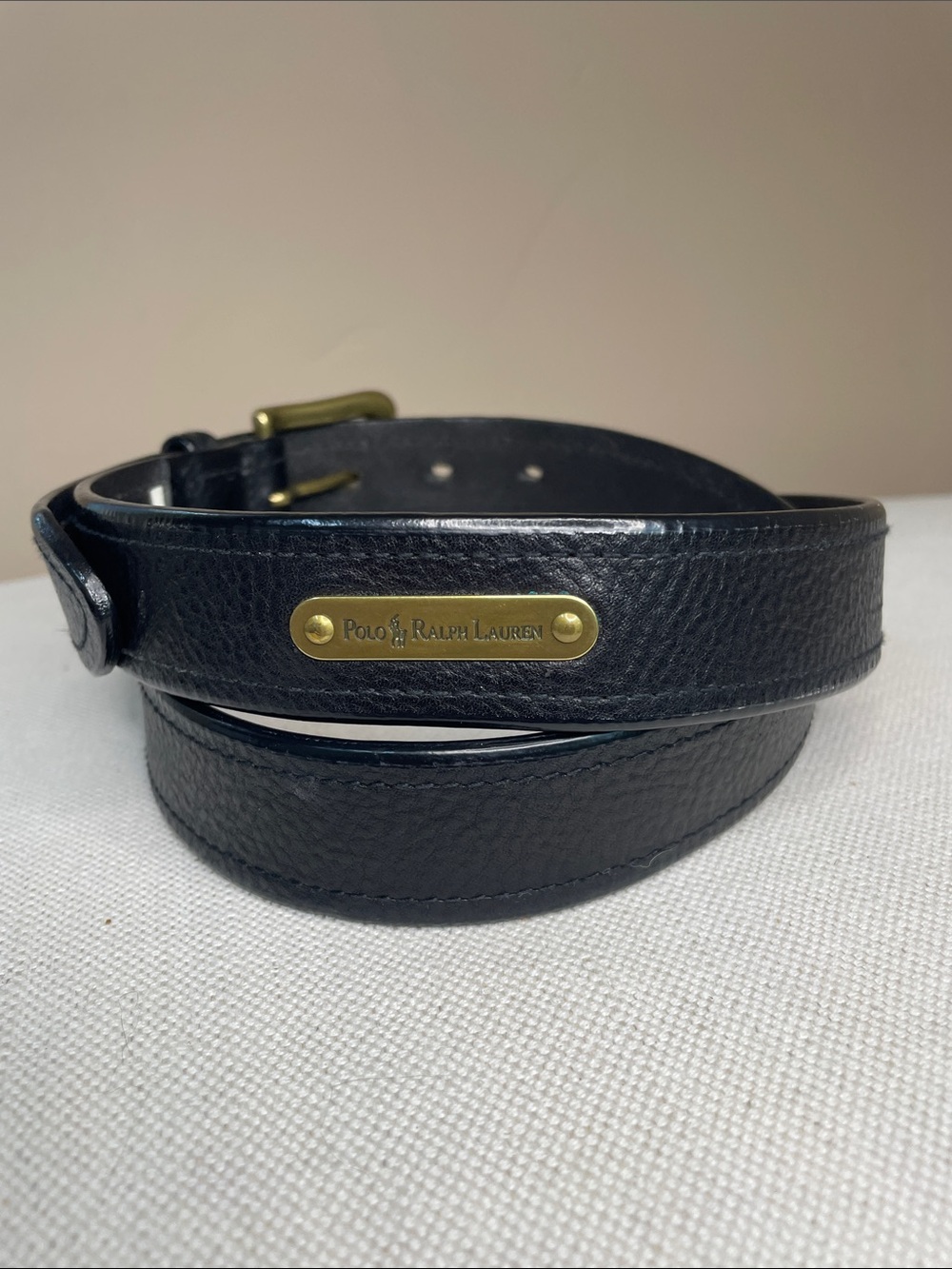 Vintage Polo Ralph Lauren Black Leather Belt with Brass Plate - Picture 2 of 5